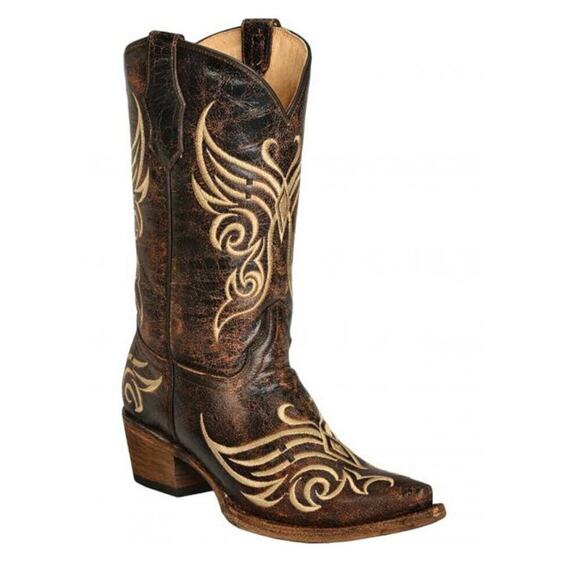 Corral Shoes - Circle G By Corral Women's L5002 Distressed Bone Embroidered Western Boot Brown